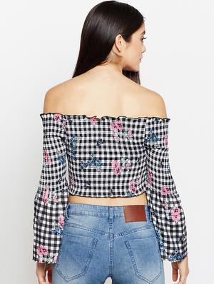 off shoulder smocked crop top - 15956931 - Standard Image - 3