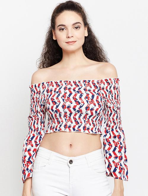 off shoulder smocked crop top - 15956934 - Standard Image - 1