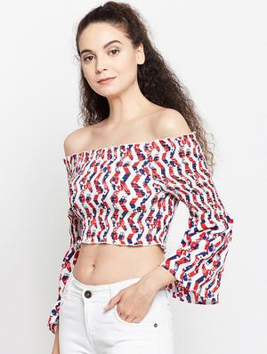 off shoulder smocked crop top - 15956934 - Standard Image - 2