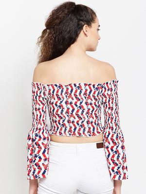 off shoulder smocked crop top - 15956934 - Standard Image - 3