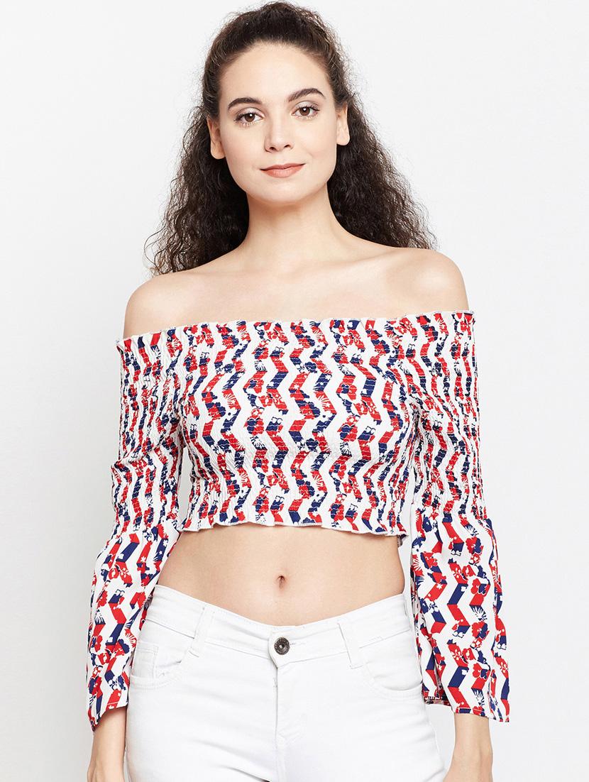off shoulder smocked crop top - 15956934 - Zoom Image - 1