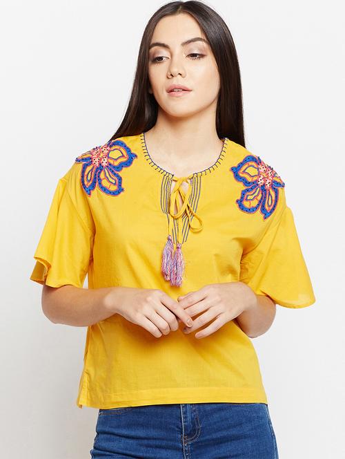 tie up neck embroidered top - 15956937 - Standard Image - 1