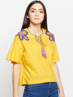 tie up neck embroidered top - 15956937 - Standard Image - 2