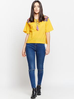 tie up neck embroidered top - 15956937 - Standard Image - 4