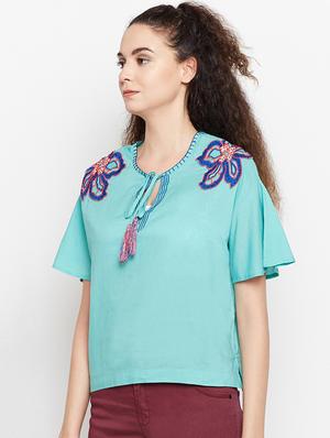 tie up neck embroidered top - 15956938 - Standard Image - 2