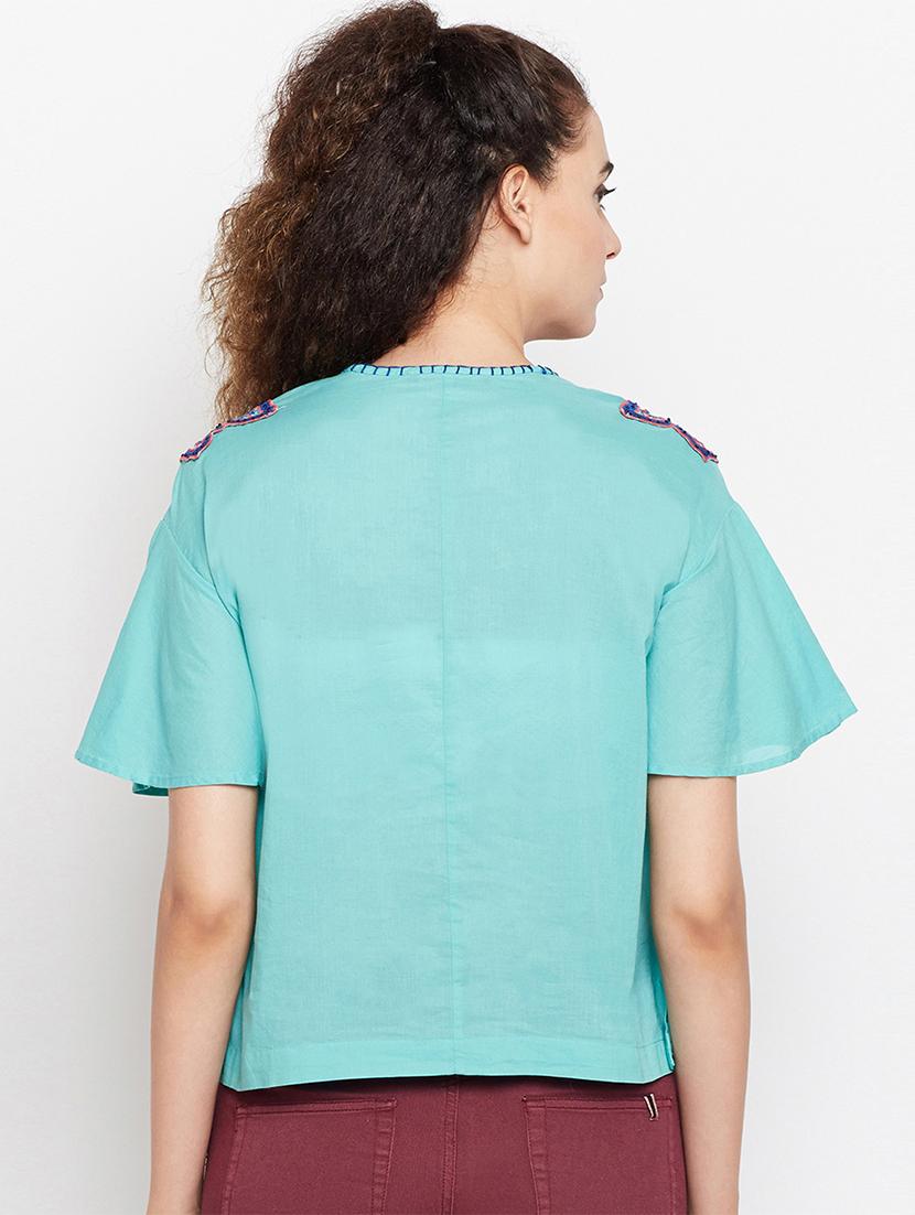 tie up neck embroidered top - 15956938 - Zoom Image - 3