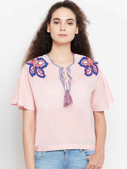 tie up neck embroidered top - 15956939 - Standard Image - 1