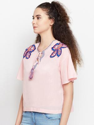 tie up neck embroidered top - 15956939 - Standard Image - 2