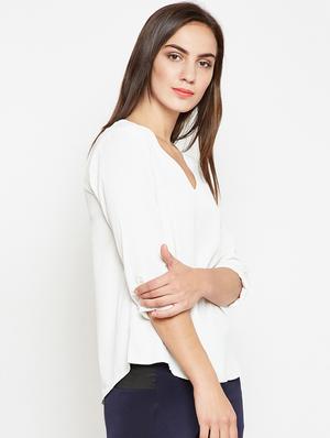 curved hem v-neck top - 15956958 - Standard Image - 2