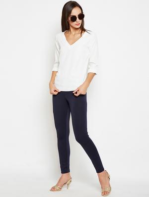 curved hem v-neck top - 15956958 - Standard Image - 4