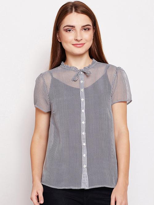 tie knot striped button up top - 15956961 - Standard Image - 1