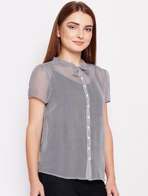 tie knot striped button up top - 15956961 - Standard Image - 2