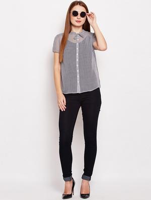 tie knot striped button up top - 15956961 - Standard Image - 4