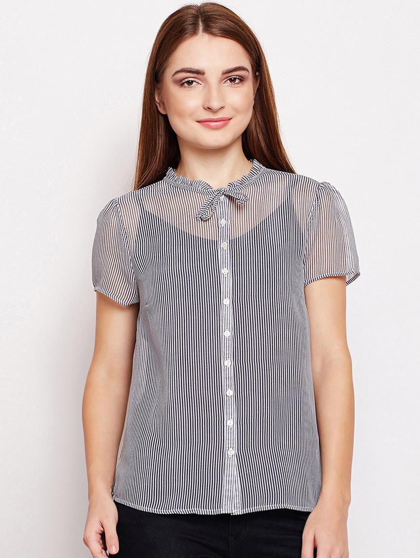 tie knot striped button up top - 15956961 - Zoom Image - 1