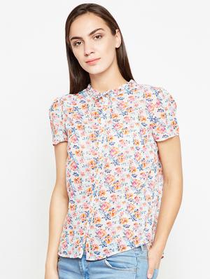 tie knot floral button up top - 15956963 - Standard Image - 2
