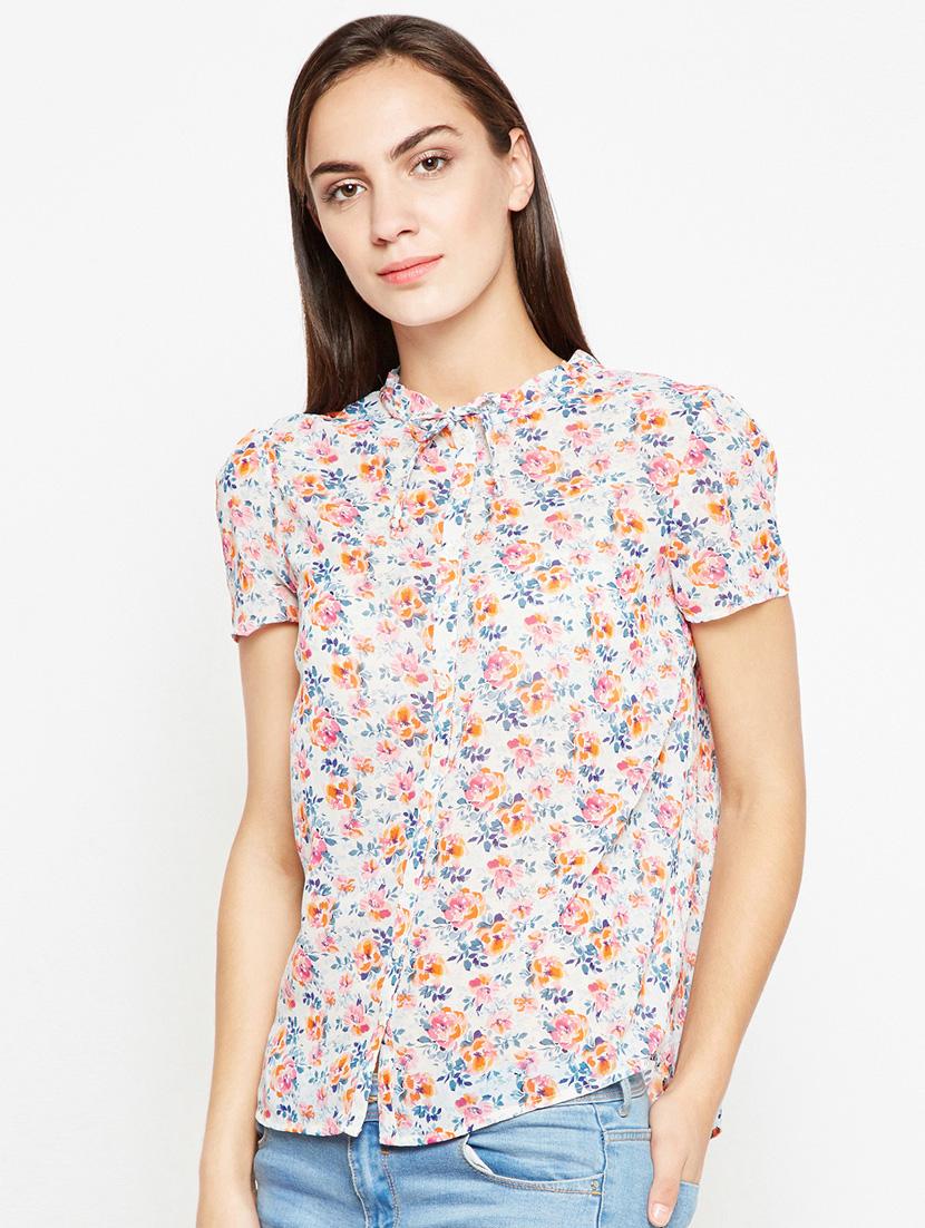 tie knot floral button up top - 15956963 - Zoom Image - 2