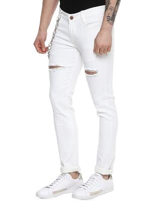 white cotton blend distressed jeans - 15956965 - Standard Image - 2