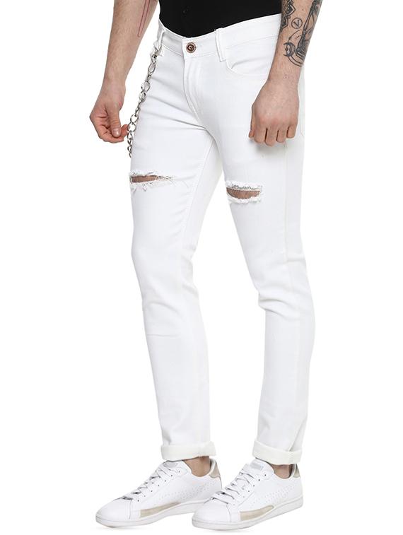 white cotton blend distressed jeans - 15956965 - Zoom Image - 2