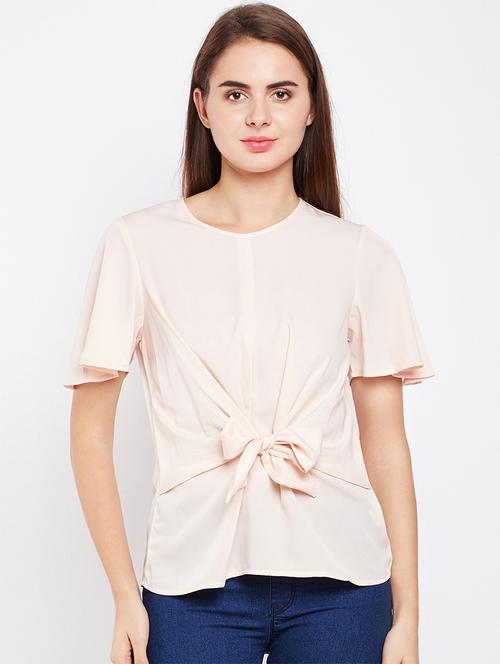 ruffle sleeved tie front top - 15956969 - Standard Image - 1
