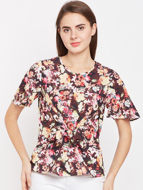 ruffle sleeved tie front top - 15956972 - Standard Image - 1