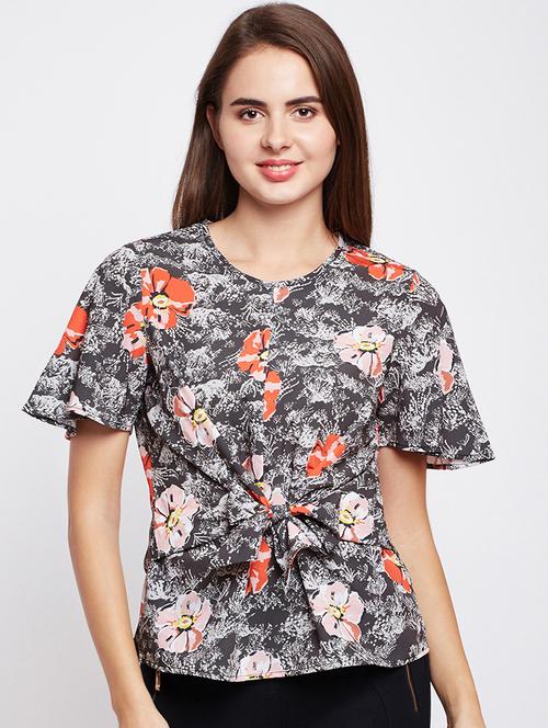 ruffle sleeved tie front top - 15956973 - Standard Image - 1