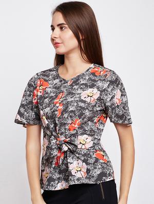 ruffle sleeved tie front top - 15956973 - Standard Image - 2