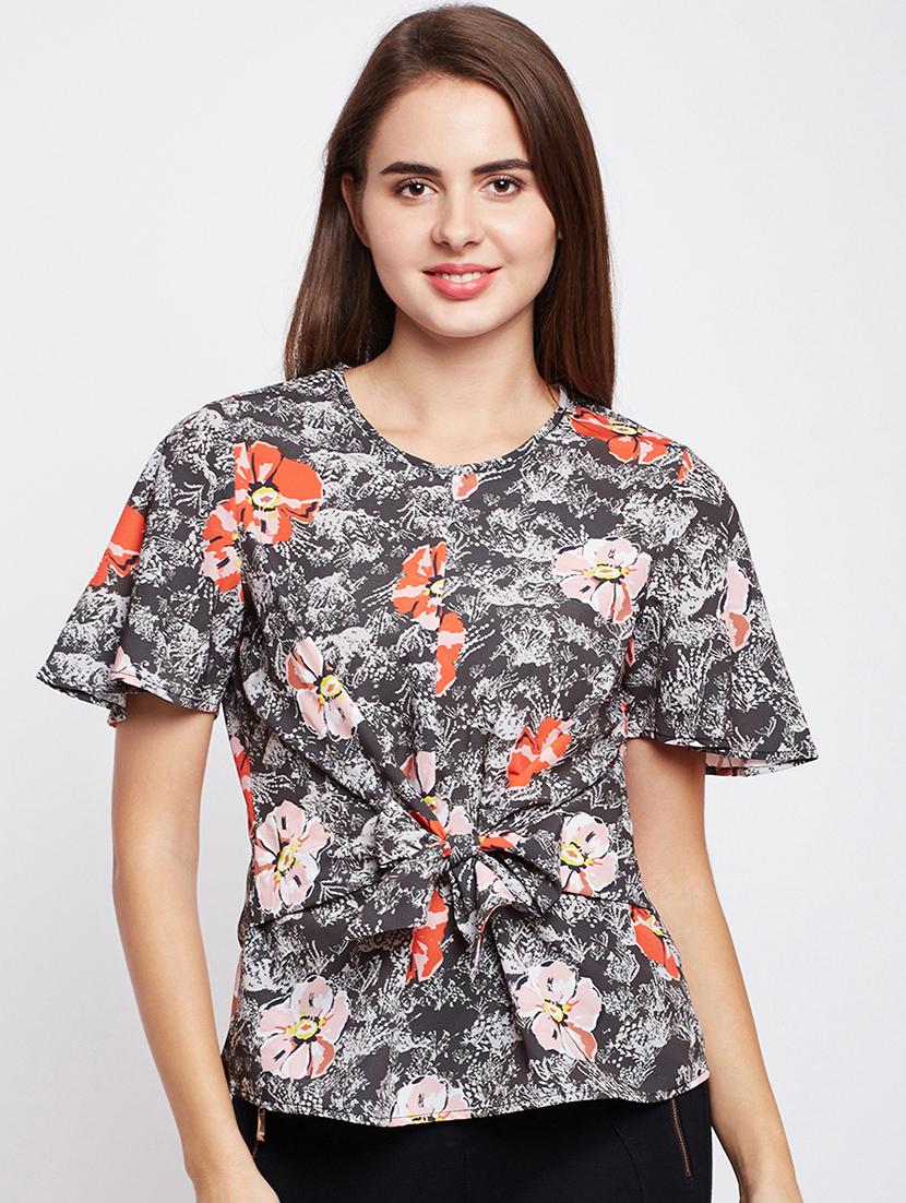 ruffle sleeved tie front top - 15956973 - Zoom Image - 1