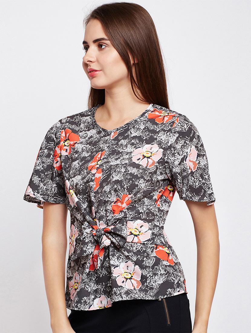 ruffle sleeved tie front top - 15956973 - Zoom Image - 2