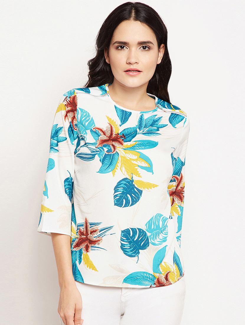 zipper detail floral top - 15956975 - Zoom Image - 1