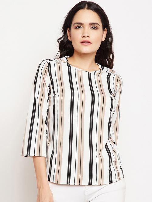 zipper detail striped top - 15956976 - Standard Image - 1