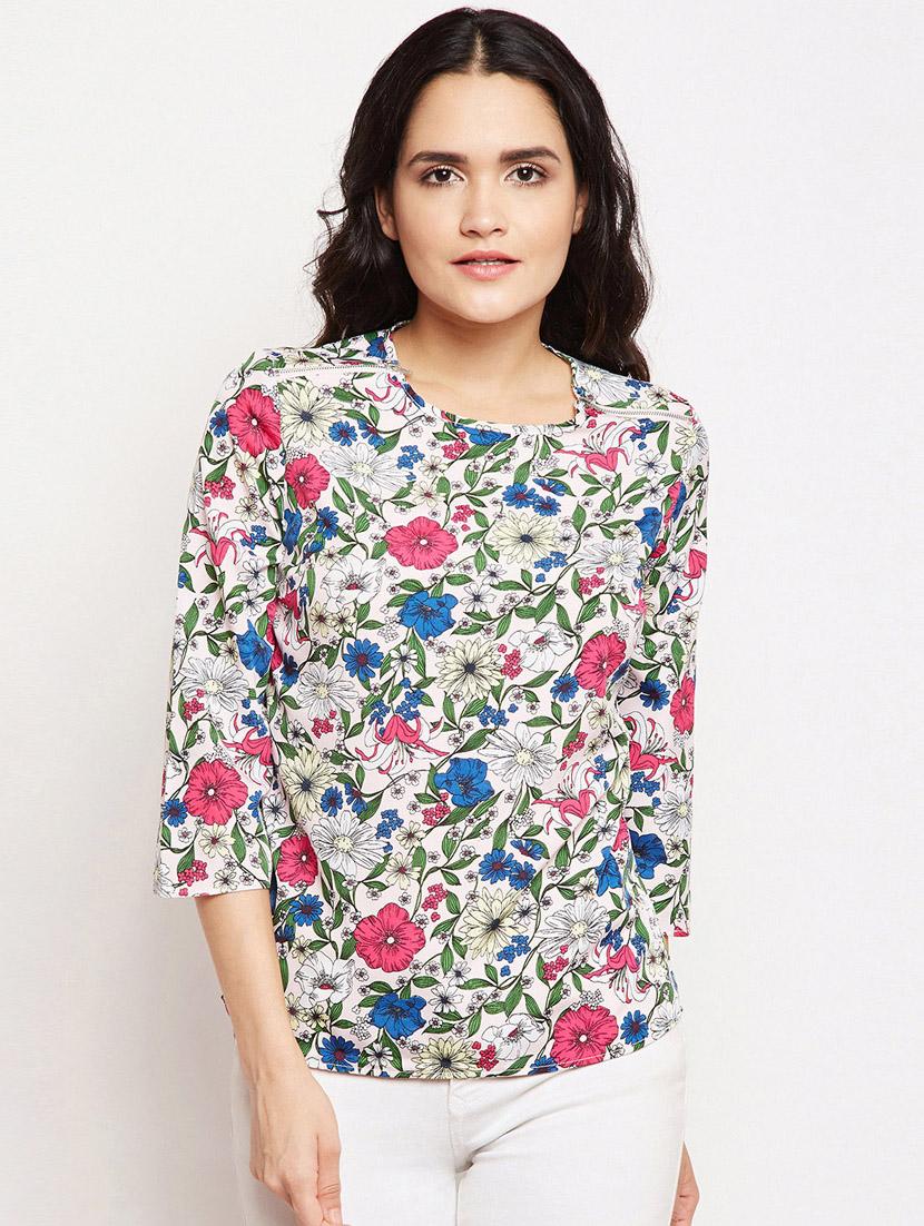 zipper detail floral top - 15956977 - Zoom Image - 1