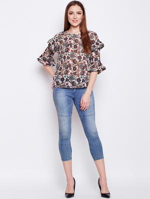 cut out back ruffled bell sleeved top - 15956978 - Standard Image - 4
