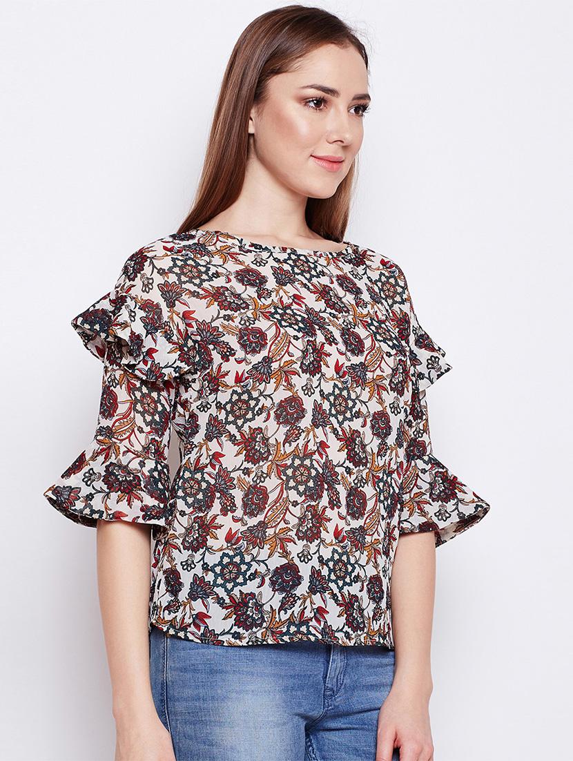 cut out back ruffled bell sleeved top - 15956978 - Zoom Image - 2