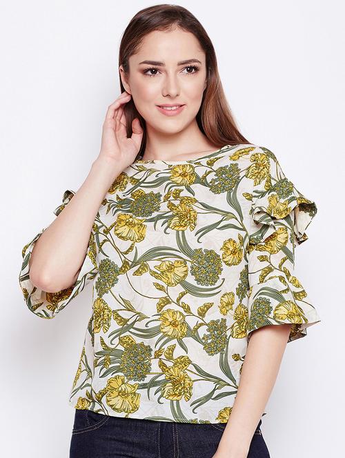 cut out back ruffled bell sleeved top - 15956980 - Standard Image - 1