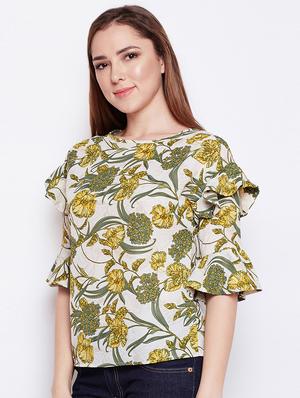 cut out back ruffled bell sleeved top - 15956980 - Standard Image - 2