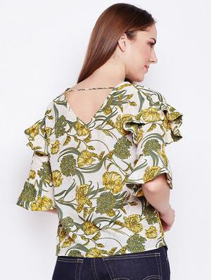 cut out back ruffled bell sleeved top - 15956980 - Standard Image - 3