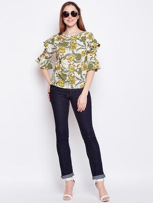 cut out back ruffled bell sleeved top - 15956980 - Standard Image - 4