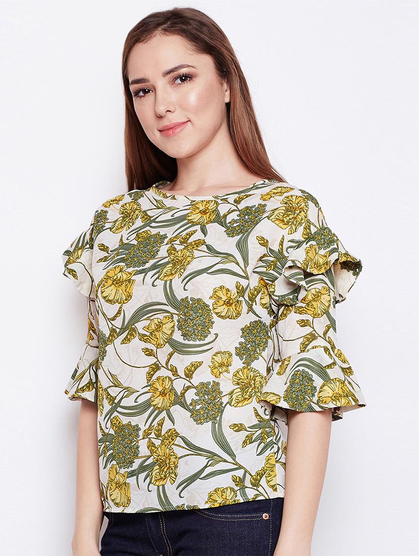 cut out back ruffled bell sleeved top - 15956980 - Zoom Image - 2