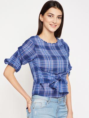 tie front checkered top - 15956999 - Standard Image - 2