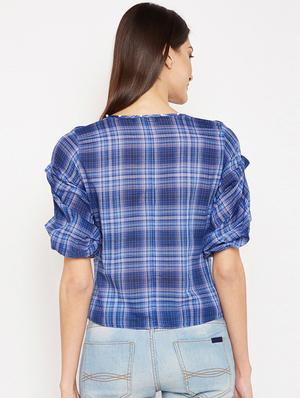 tie front checkered top - 15956999 - Standard Image - 3