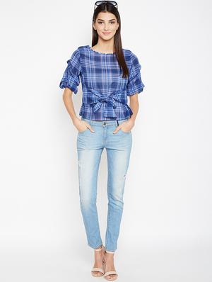 tie front checkered top - 15956999 - Standard Image - 4