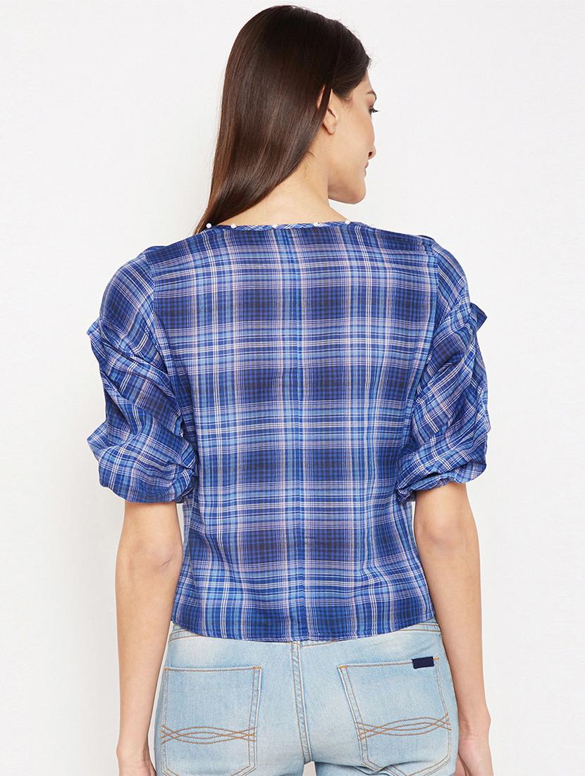 tie front checkered top - 15956999 - Zoom Image - 3
