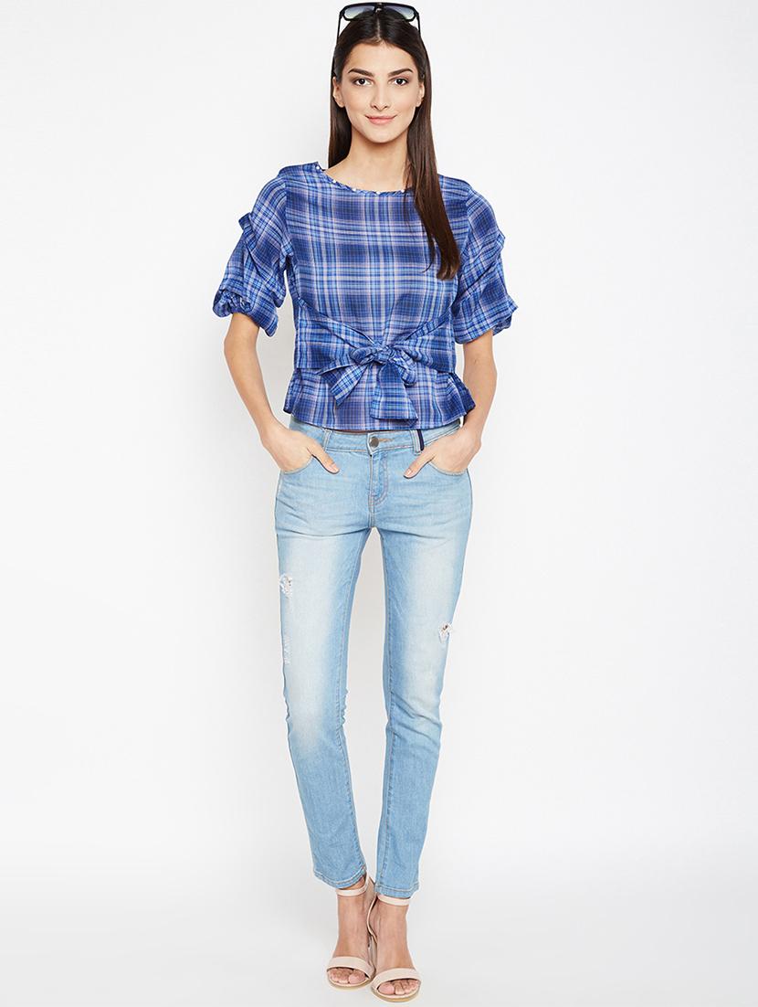 tie front checkered top - 15956999 - Zoom Image - 4