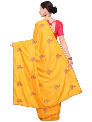 conversational mustard embroidered saree with blouse - 15957573 - Standard Image - 2