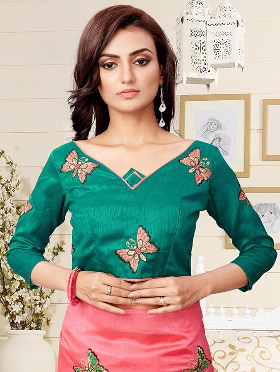 conversational peach embroidered saree with blouse - 15957896 - Zoom Image - 2