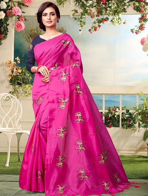 conversational magenta embroidered saree with blouse - 15957899 - Standard Image - 1