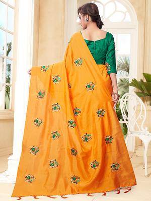 conversational orange embroidered saree with blouse - 15957900 - Standard Image - 2