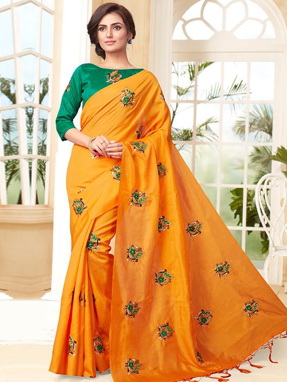 conversational orange embroidered saree with blouse - 15957900 - Zoom Image - 1