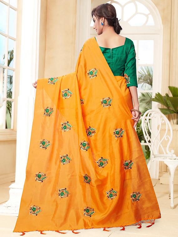 conversational orange embroidered saree with blouse - 15957900 - Zoom Image - 2