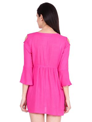cold shoulder gathered a-line dress - 15958346 - Standard Image - 3